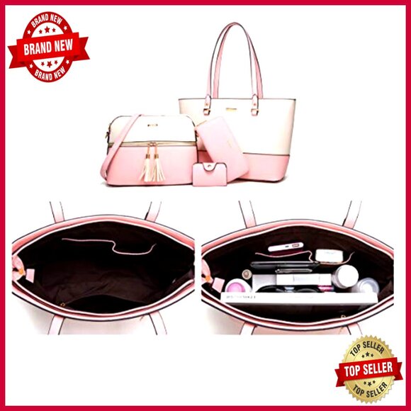 Synthetic Leather Tote Set with Crossbody Bag, Wallet, and Cosmetic Case - Picture 4 of 7